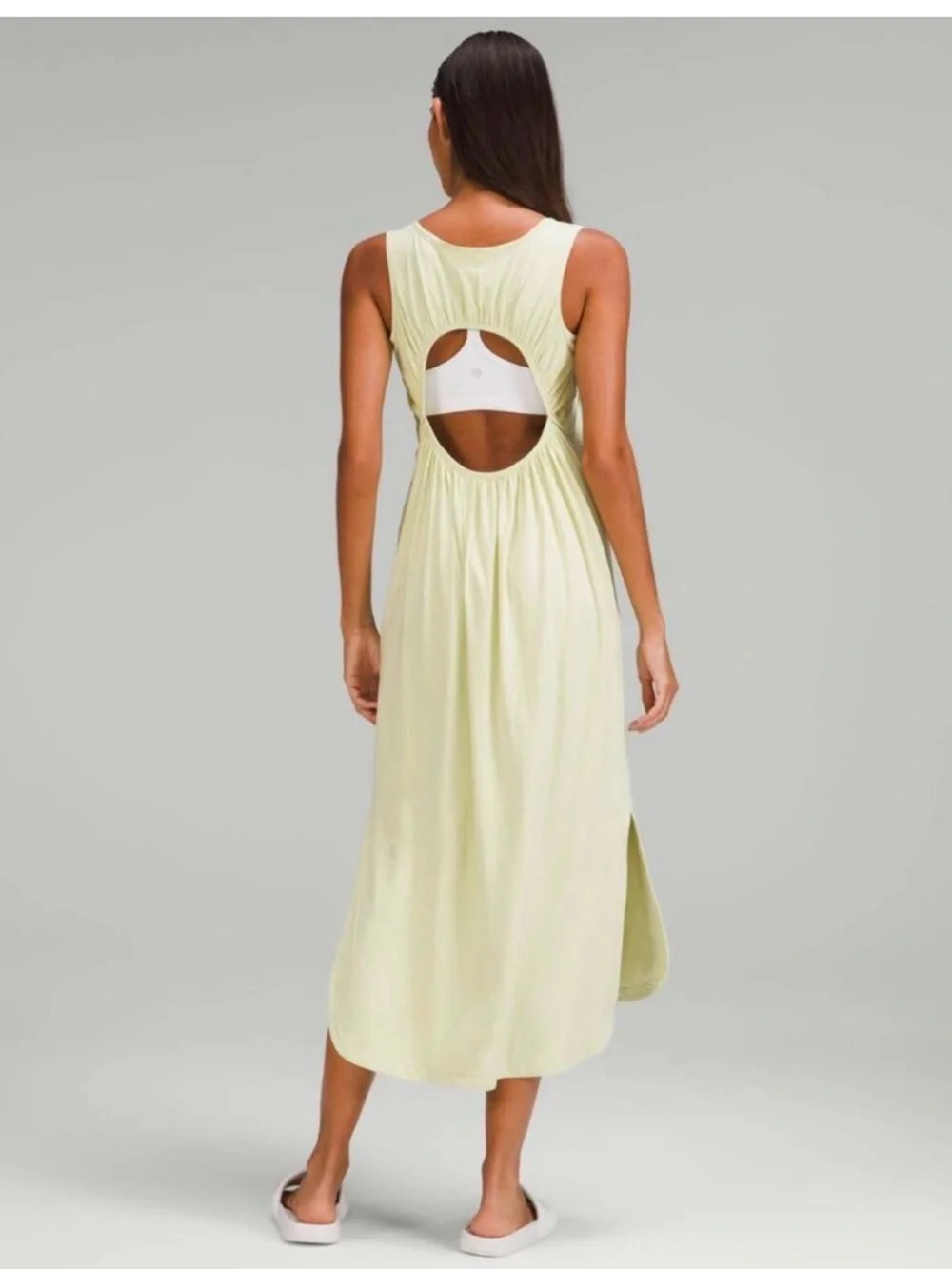 Lululemon Pima Cotton Open-back Midi Dress in Pale Yellow